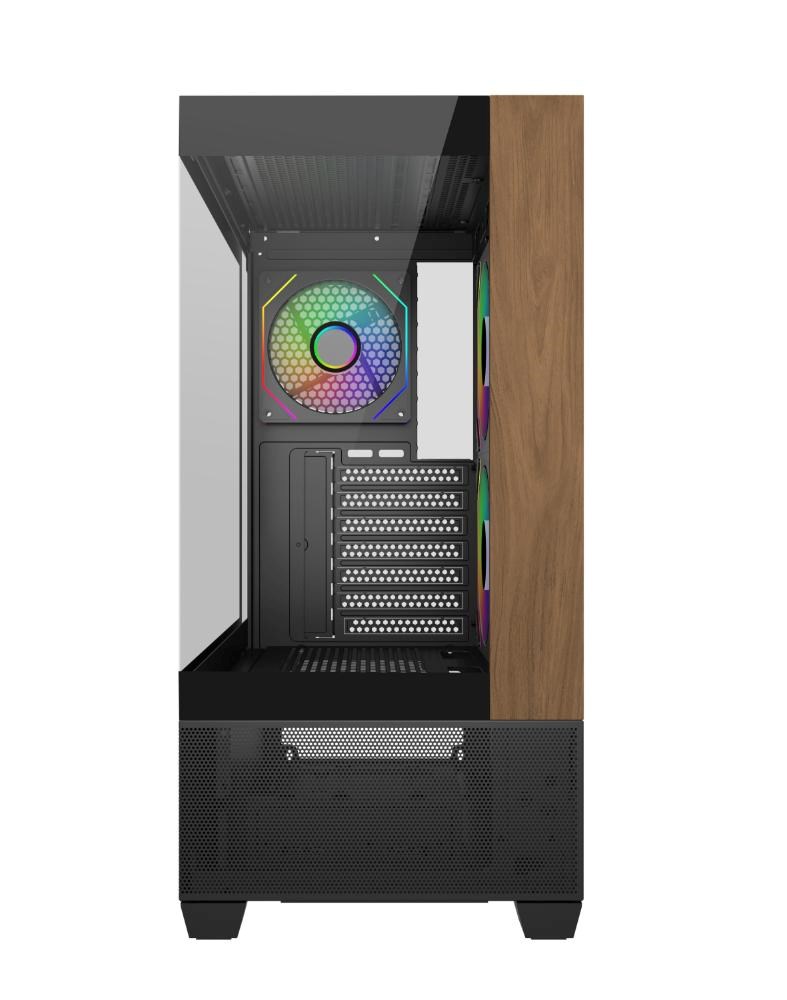 Cooler Master case Elite 690 Wood, ATX, Průhledná bočnice, 3x 120mm ARGB Fan, Černá
