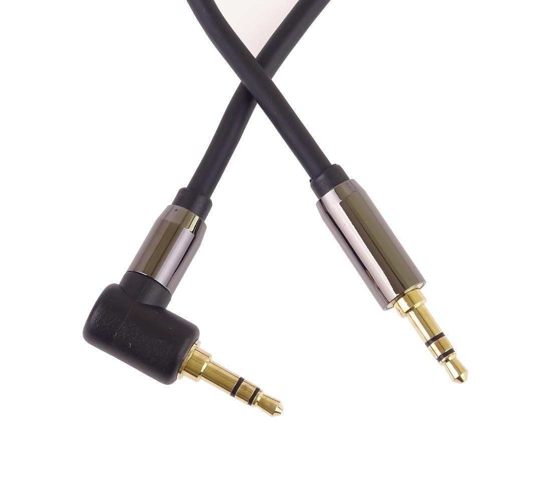 PremiumCord HQ stíněný kabel stereo Jack 3.5mm - Jack 3.5mm zahnutý 90°, 3m