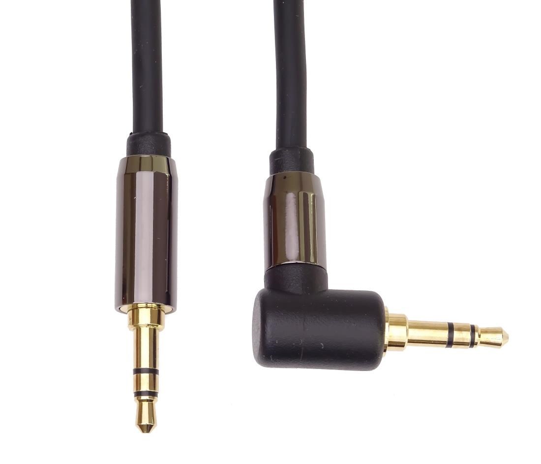 PremiumCord HQ stíněný kabel stereo Jack 3.5mm - Jack 3.5mm zahnutý 90°, 3m
