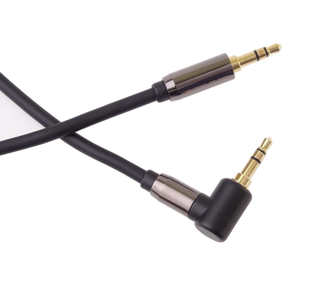 PremiumCord HQ stíněný kabel stereo Jack 3.5mm - Jack 3.5mm zahnutý 90°, 3m