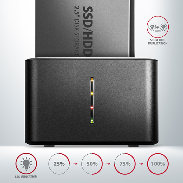 AXAGON ADSA-D25, USB 3.2 Gen 1 - 2x SATA 6G 2.5" SSD/HDD CLONE MINI dokovací stanice