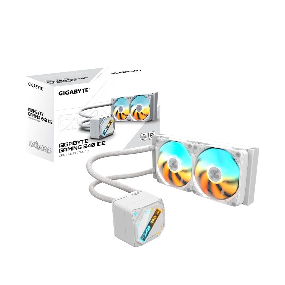 GIGABYTE Vodní chladič GAMING 240 ICE, 2x120mm, ARGB, LGA1851, AM5, bílá
