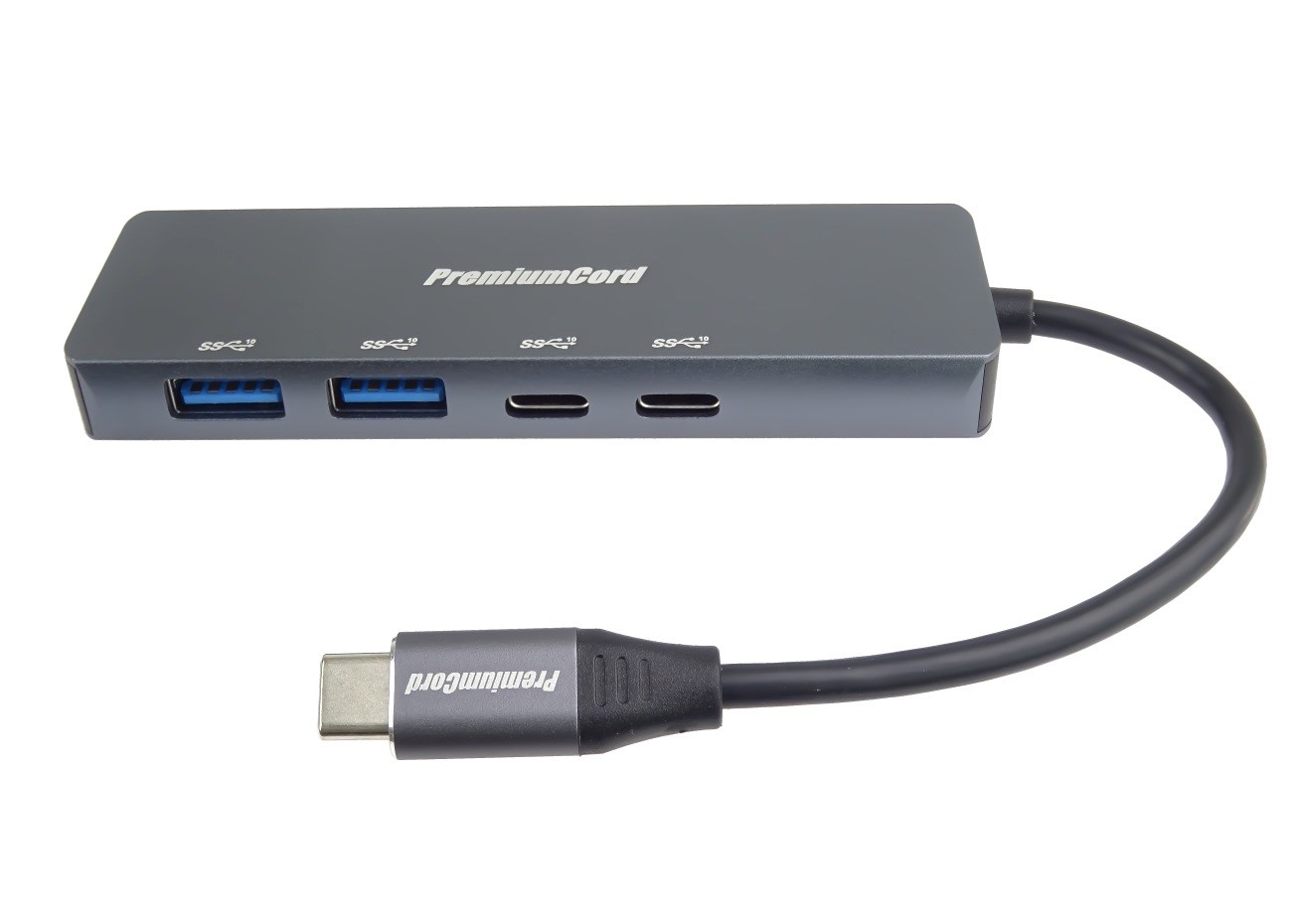 PREMIUMCORD Hub USB-C na 2x USB 3.2 Typ-C +2x USB 3.2, 5G SuperSpeed, Aluminum