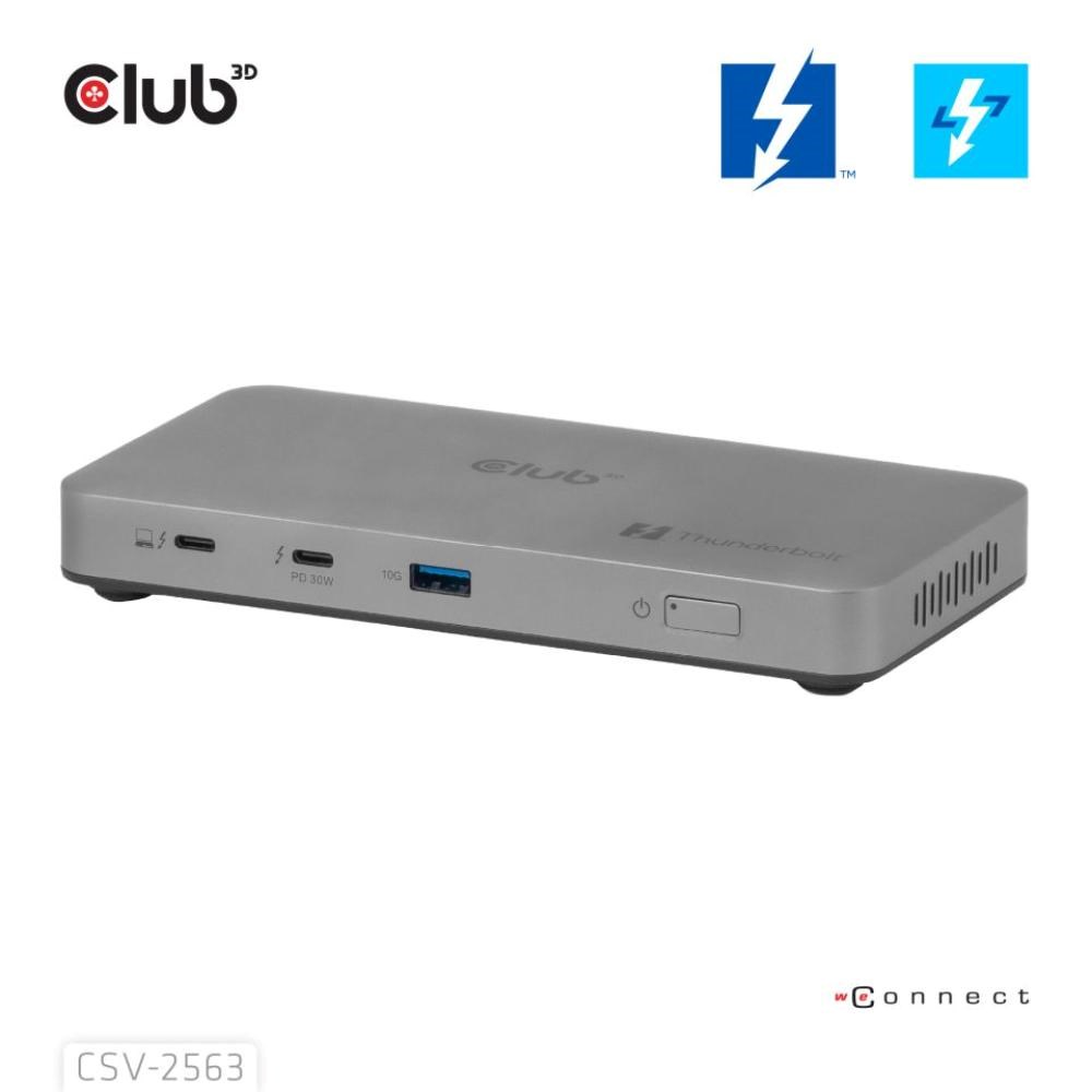 Club3D hub Thunderbolt 5 5v1, 3x USB-C TB5, 1x USB-A, 1x8K60Hz, 3x 5K60Hz, certifikace Thunderbolt Share, 180W