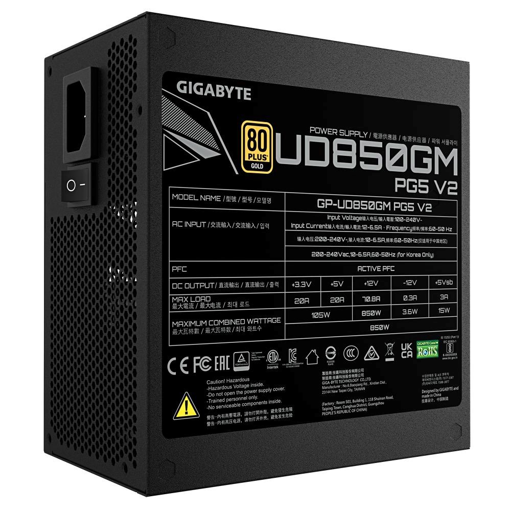 GIGABYTE zdroj UD850GM PG5 V2 850W, 120mm, Plně modulární, 80 Plus Gold, ATX 3.1