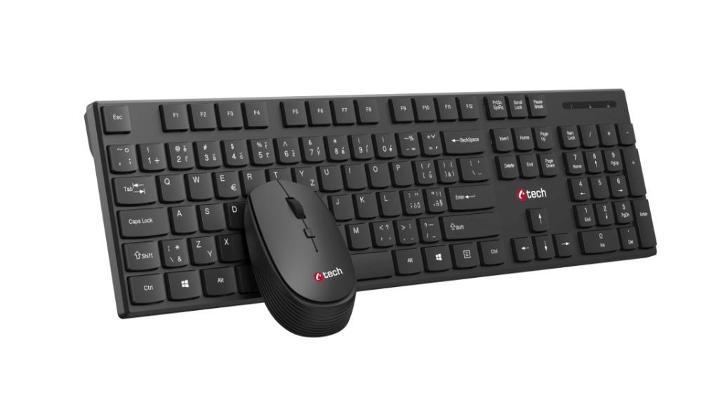 BAZAR - C-TECH klávesnice s myší WLKMC-03, Bezdrátový set 2.4GHz, CZ, Černá, rozbaleno