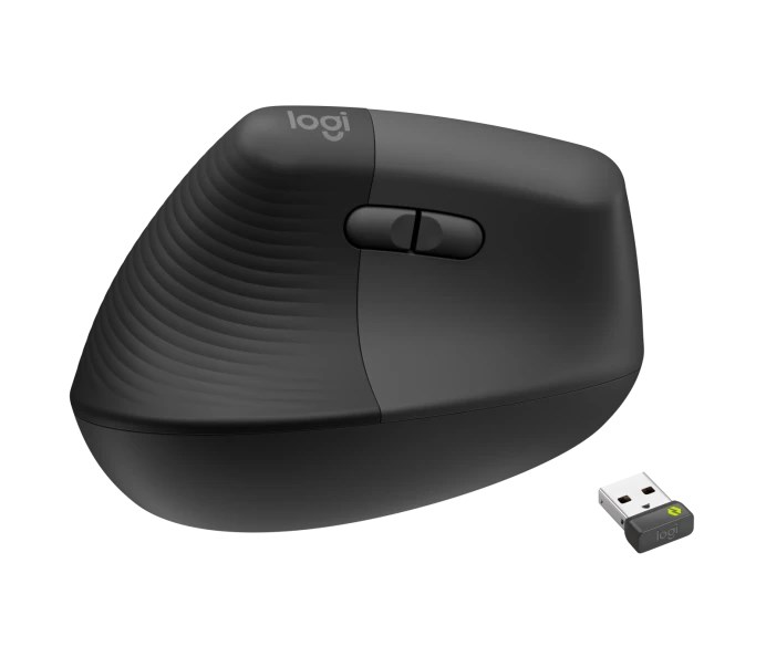 Logitech Lift Vertikální ergonomická myš pro Business, pro leváky, 2.4GHZ/BT, graphite/black