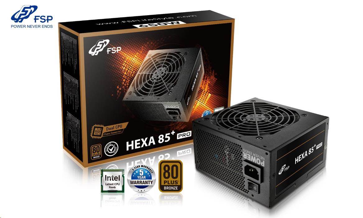 Fortron zdroj 650W HEXA 85+ PRO 650, full range, ATX, Bronze, DC/DC