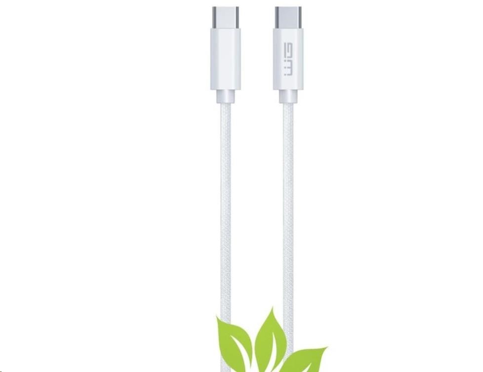 WG - Datový kabel Type-C (male) to Type-C (male) / 2m / 3A / cotton braided ECO / white