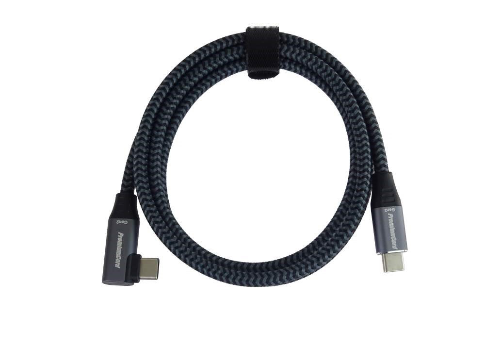 PREMIUMCORD USB-C zahnutý kabel (USB 3.2 Gen2x2, 5A, 100W, 20Gbit/s) 3m, Šedá