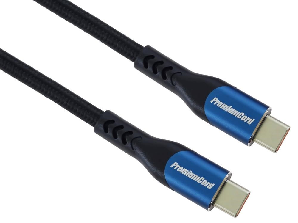 PremiumCord USB-C kabel ( USB 3.2 GEN 2x2, 5A, 100W, 20Gbit/s ) 1,5m, bavlněný oplet