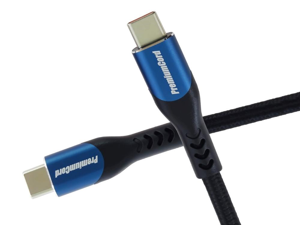 PremiumCord USB-C kabel ( USB 3.2 GEN 2x2, 5A, 100W, 20Gbit/s ) 1,5m, bavlněný oplet