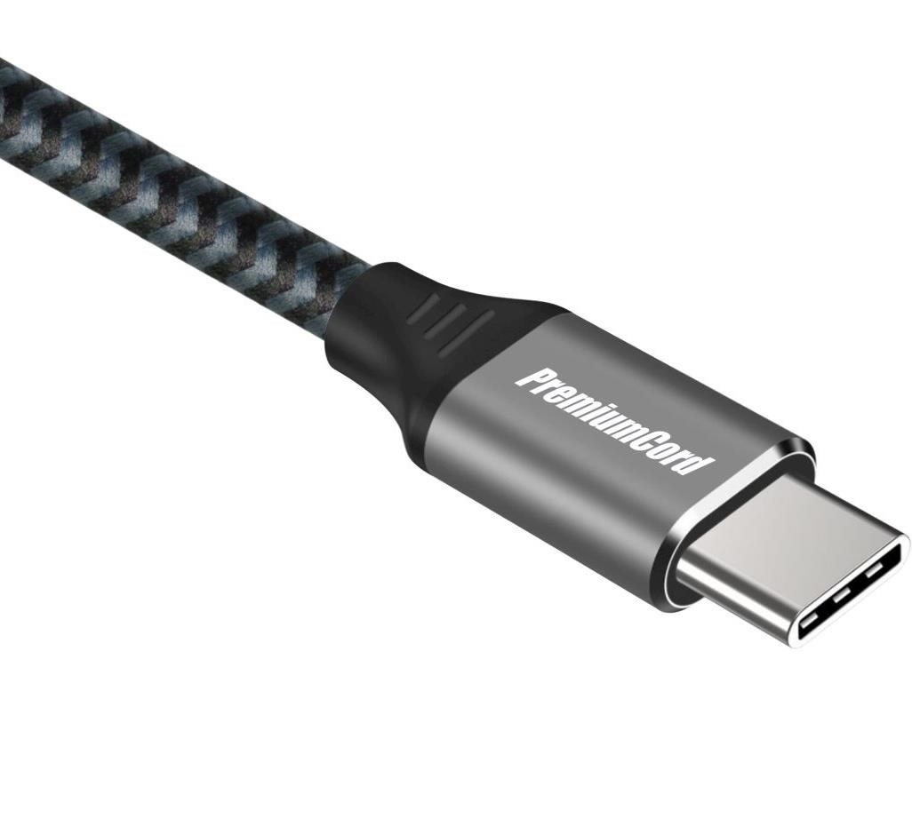PREMIUMCORD Kabel USB-C M/M, 100W 20V/5A 480Mbps bavlněný oplet, 0,5m
