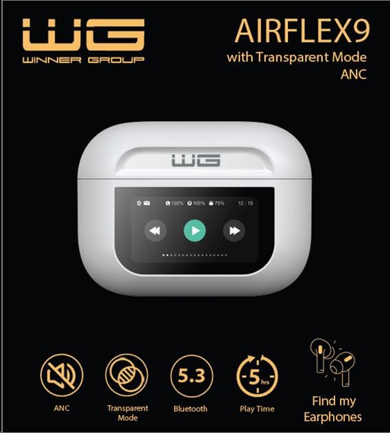 WG - Bluetooth sluchátka WG AirFlex 9 s displejem, Avatar, ANC,  bílá