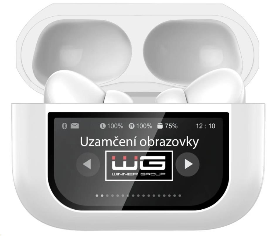 WG - Bluetooth sluchátka WG AirFlex 9 s displejem, Avatar, ANC,  bílá