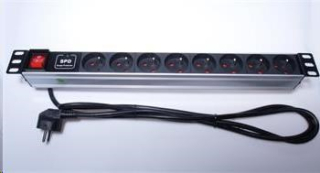 PremiumCord Panel napájecí 1U do 19" racku, 8x230V, přepěťová ochrana, 2m kabel, vypínač