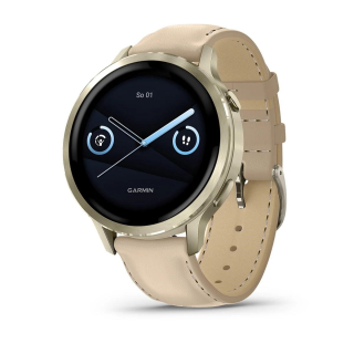 Garmin Venu 4 (41 mm) Zlaté / Bílý silikonový řemínek a Light Sand kožený řemínek, EU (upravit kartu)