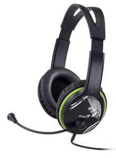 GENIUS sluchátka s mikrofonem HS-400A, černozelená, + redukce na Single Jack