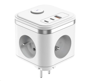 Viking síťový adaptér Y33, 3x 230 V, 1x USB-A, 2x USB-C, tlačítko ON/OFF, bílá