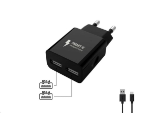 WG - Síťová nabíječka 2x USB-A 2,4A , Smart IC + kabel USB-A na Micro USB, black