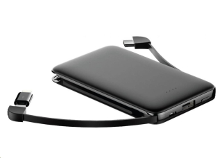 WG - Power Bank 5000 mAh, kabel Micro USB + Type-C + adaptér Lightning, černá