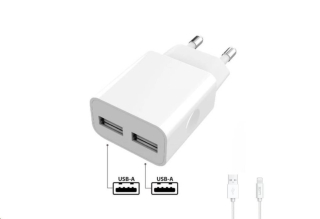 WG - Síťová nabíječka 2x USB-A 2,4A , Smart IC + kabel USB-A na Lightning, white