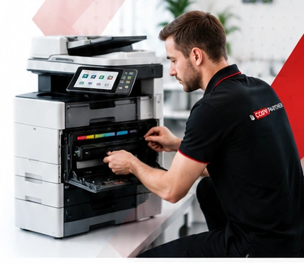 Servisní technik při opravě multifunkční tiskárny