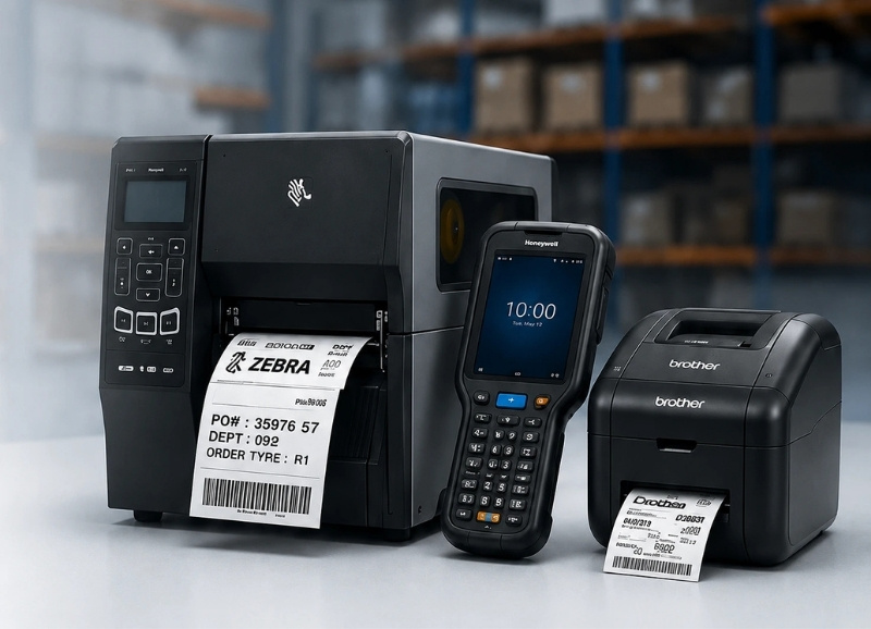 Tiskárna štítků Zebra, mobilní terminál Honeywell a štítkovač Brother