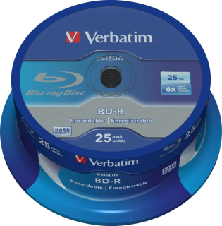 VERBATIM BD-R SL Datalife (25-pack)Blu-Ray/Spindle/6x/25GB WHITE BLUE SURFACE