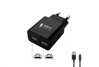 WG - Síťová nabíječka 2x USB-A 2,4A , Smart IC + kabel USB-A na Type-C, black